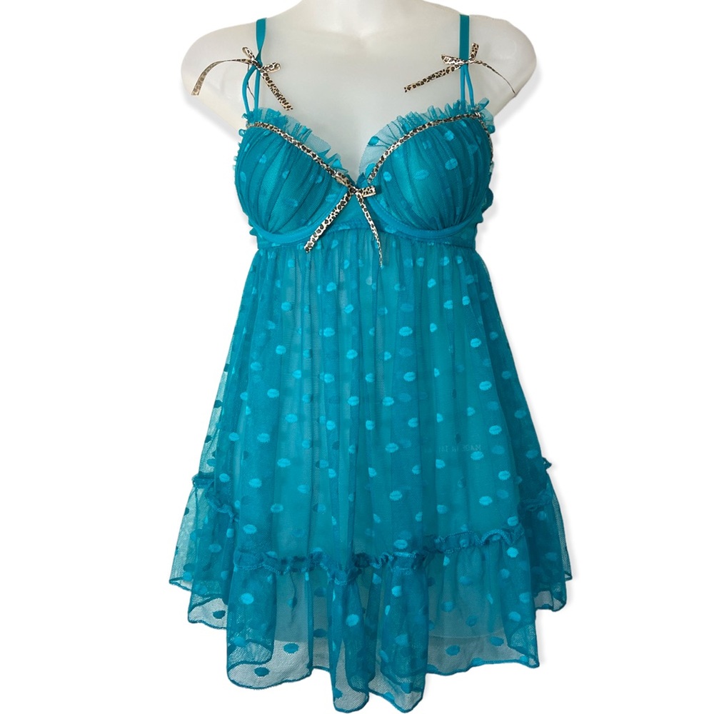 RENE ROLF Sheer Polka Dot Nighty Baby Doll Chemise S